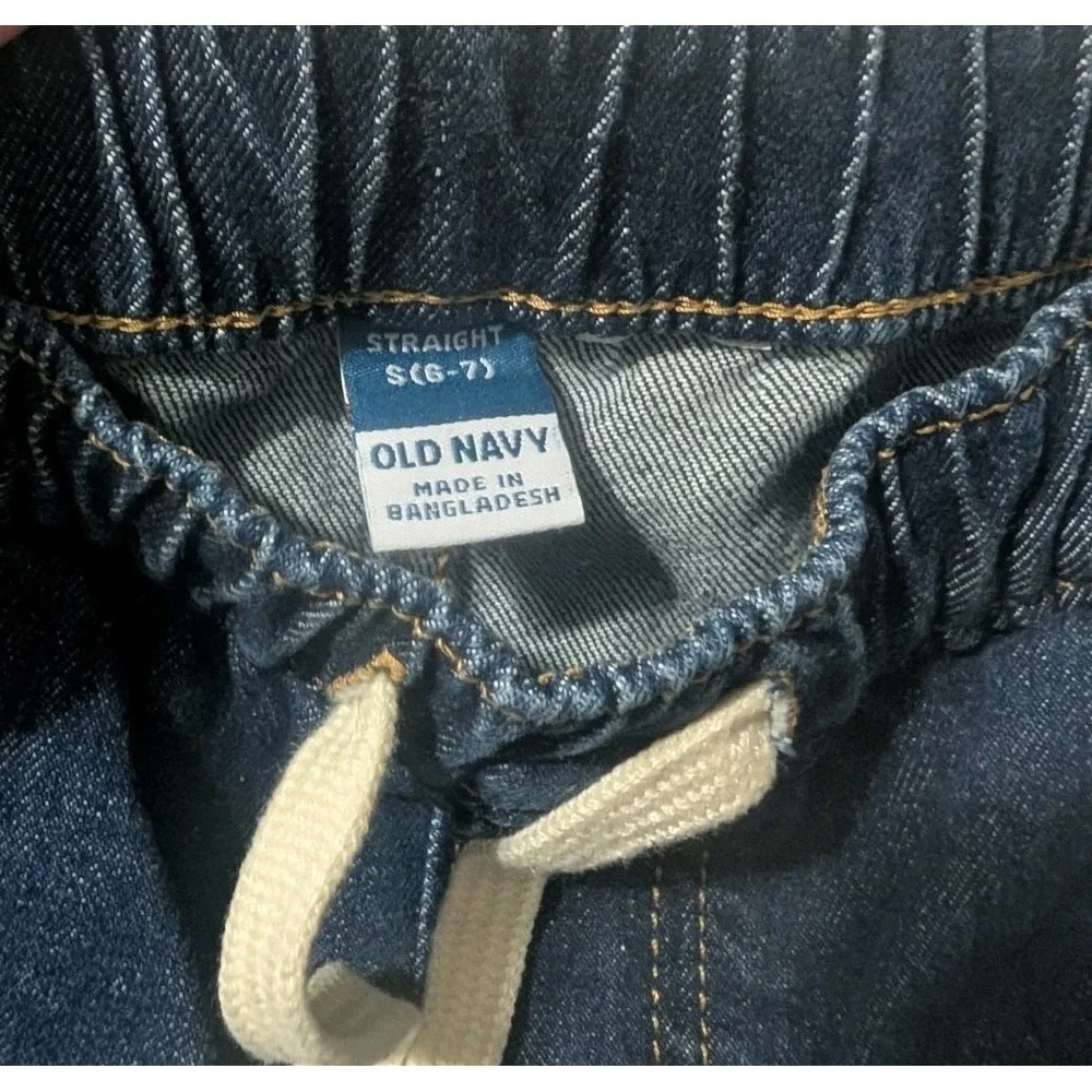 Old Navy Boys Straight Pull-On Jeans Size 6/7 NWT Dark Wash Elastic Waist